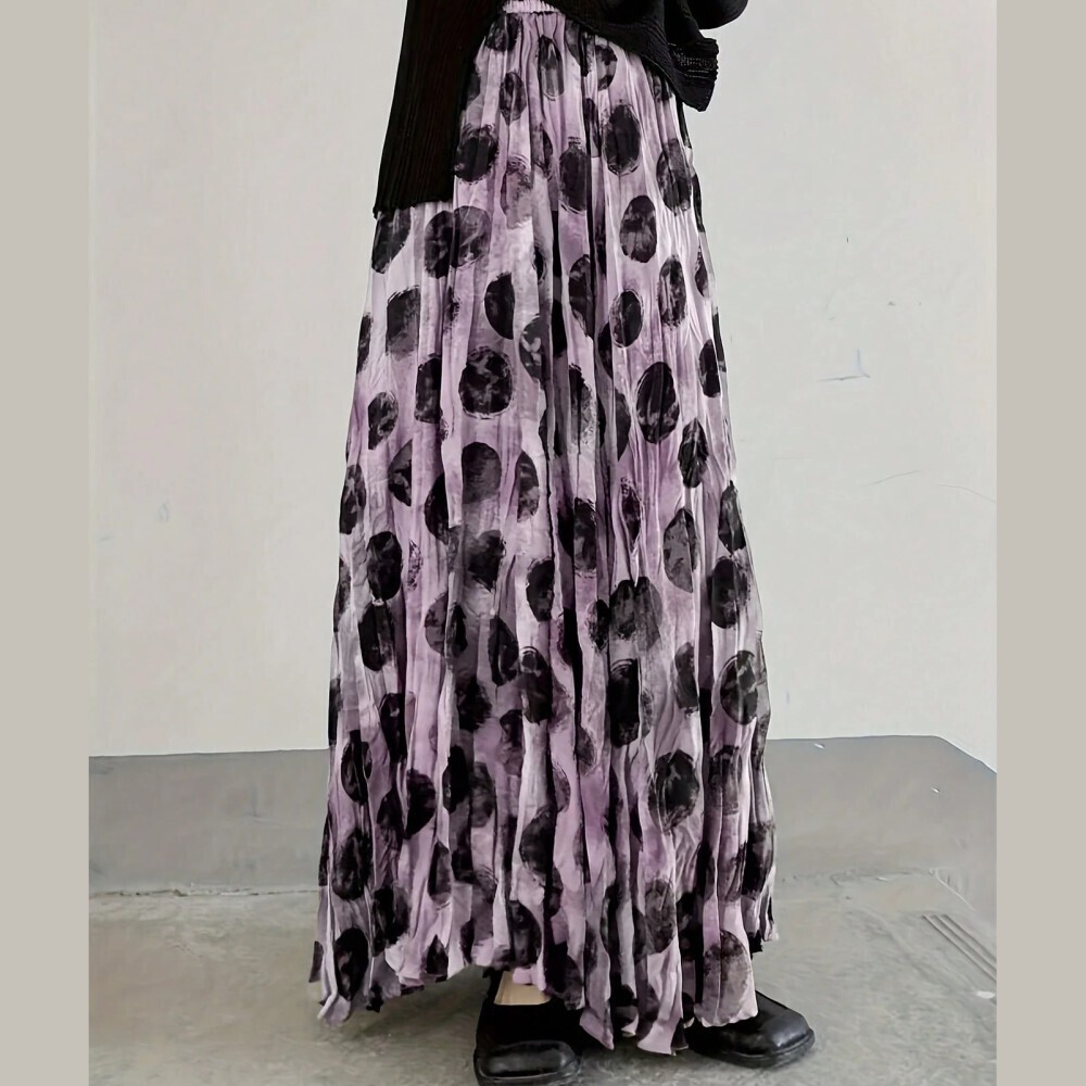 Lavender & Black Brushed Polka Dot Pleated Maxi Skirt